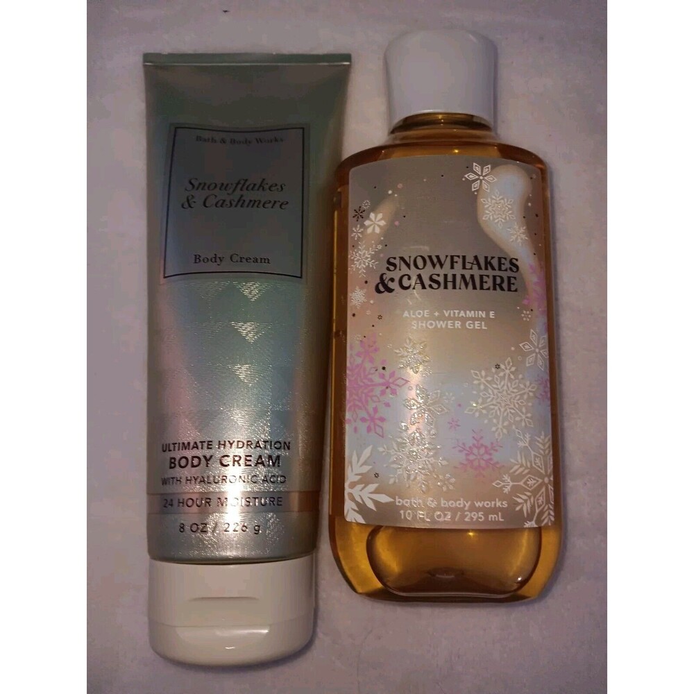 Bath Body Works SNOWFLAKES & CASHMERE Shower Gel & Body Cream Full Size Set Lot